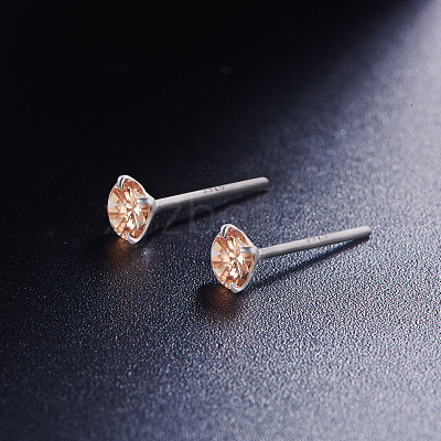 Rhodium Plated 925 Sterling Silver Four Pronged Ear Studs JE420E-01-1