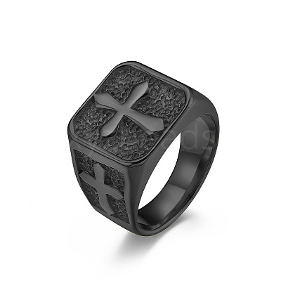 Square with Cross Pattern 304 Stainless Steel Finger Rings for Men FS-WGAC6B1-11-1