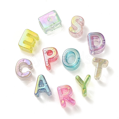 UV Plating Rainbow Iridescent Acrylic Beads OACR-C012-02-1-1
