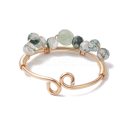 Round Natural Moss Agate & Apatite & Amethyst Open Cuff Rings RJEW-TA00129-1