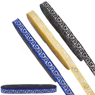 3 Rolls 3 Colors Polyester Floral Ribbon OCOR-HY0001-09A-1