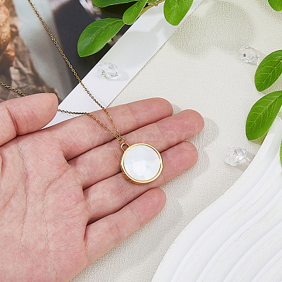 1Pc Stainless Steel Pave Natural White Shell Locket Pendant Necklaces for Women NJEW-HS0001-12B-1