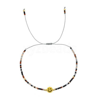 Smiling Face Glass Seed Bead Braided Bracelets for Women EQ4950-1-1