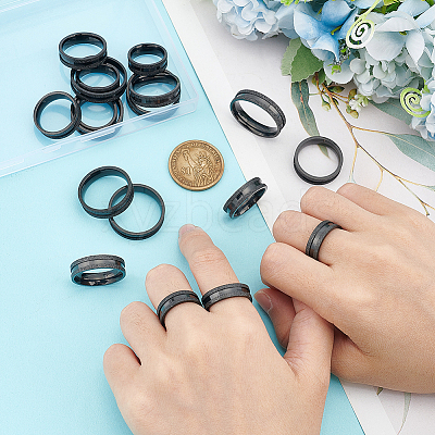 18Pcs 9 Size 201 Stainless Steel Grooved Finger Ring for Men Women STAS-UN0045-60B-EB-1