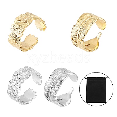 4Pcs 4 Style Ion Plating(IP) 304 Stainless Steel Cuff Rings STAS-UN0032-84-1