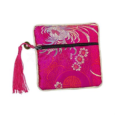 Chinese Brocade Tassel Zipper Jewelry Bag Gift Pouch X-ABAG-F005-10-1