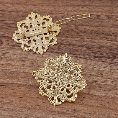 Brass Filigree Hair Barrette OHAR-PW0001-205G-1