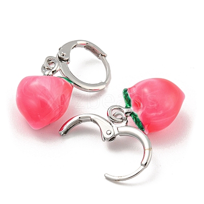 Fuchsia Peach Glass Dangle Leverback Earrings EJEW-P260-01P-1