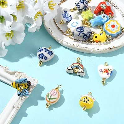 15Pcs Handmade Porcelain Pendants PALLOY-YW00126-1