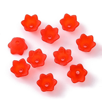 Chunky Red Transparent Frosted Tulip Flower Acrylic Bead Caps X-PL543-6-1