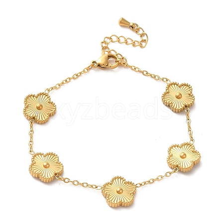 304 Stainless Steel Flower Link Chain Bracelets BJEW-H602-01G-1