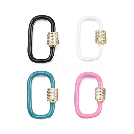 Oval Brass Micro Pave Clear Cubic Zirconia Screw Carabiner Clasps KK-B167-01B-G-1