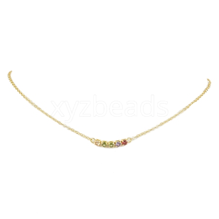 Rack Plating Brass Pave Colorful Cubic Zirconia Cube Link Necklaces NJEW-JN04999-1