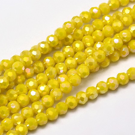 Faceted Round Full Rainbow Plated Electroplate Glass Beads Strands EGLA-J130-FR05-1