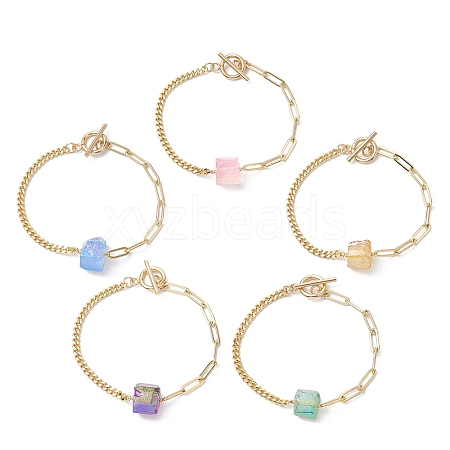 Electroplated Hexagon Prism Natural Quartz Link Bracelets BJEW-JB10753-1