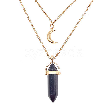 Synthetic Blue Goldstone Cone Pendant Double Layer Necklace UX9990-23-1