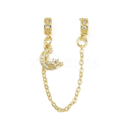 Brass Pave Clear Cubic Zirconia European Safety Chains with Charms KK-L236-16D-G-1