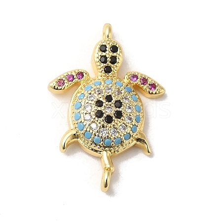 Rack Plating Brass Micro Pave Colorful Cubic Zirconia Connector Charms KK-K377-33G-1