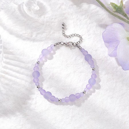 Frosted Transparent Glass Beaded Bracelets for Women BJEW-JB12136-01-1
