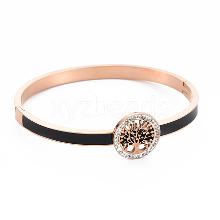 Crystal Rhinestone Flat Round with Tree of Life Bangle BJEW-N017-005RG-1