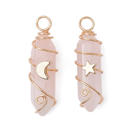 2Pcs 2 Styles Natural Rose Quartz Double Terminated Pointed Pendants PALLOY-JF03122-03-1