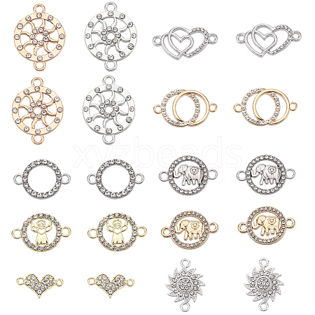 SUNNYCLUE 40Pcs 10 Styles Alloy Connector Charms with Crystal Rhinestone ALRI-SC0001-34-1