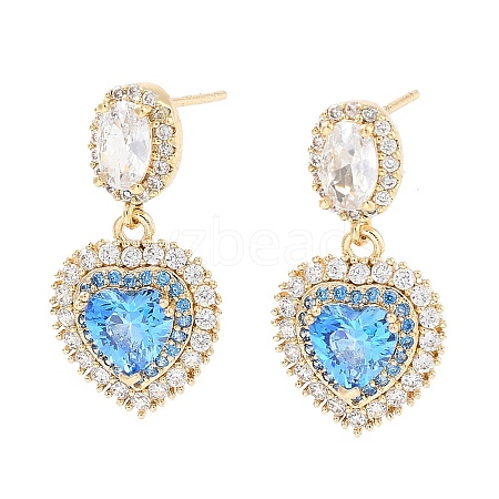 Brass with Sky Blue Glass Dangle Stud Earrings EJEW-Q800-11KCG-1