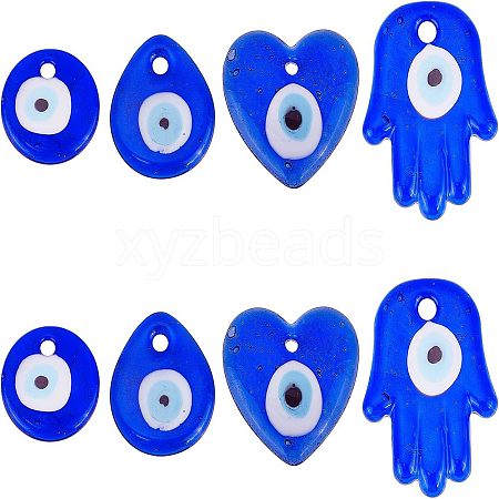 SUPERFINDINGS 8Pcs 4 Style Handmade Evil Eye Lampwork Pendants LAMP-FH0001-04-1