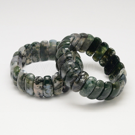 Natural Moss Agate Stretch Bracelets BJEW-O130-02-1