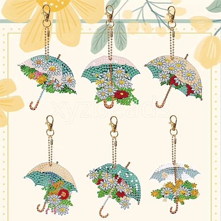 6Pcs DIY Diamond Painting Umbrella Keychain Kits PW-WG11789-01-1