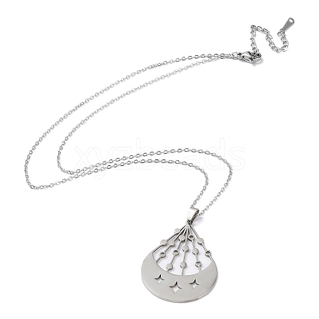 201 Stainless Steel Moon with Star Pendant Necklace with Cable Chains NJEW-Q317-06P-1