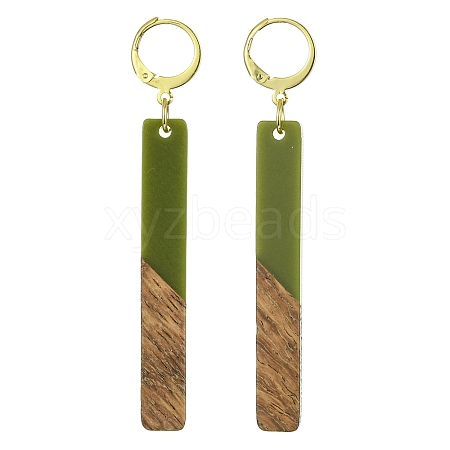 Two Tone Resin & Walnut Wood Rectangle Dangle Leverback Earrings EJEW-JE05503-03-1