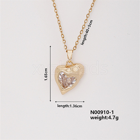 Elegant Brass Micro Pave Clear Cubic Zirconia Heart Pendant Necklace for Women TC1049-1-1
