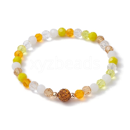 Glass Faceted Round Beaded Stretch Bracelets BJEW-JB10057-03-1