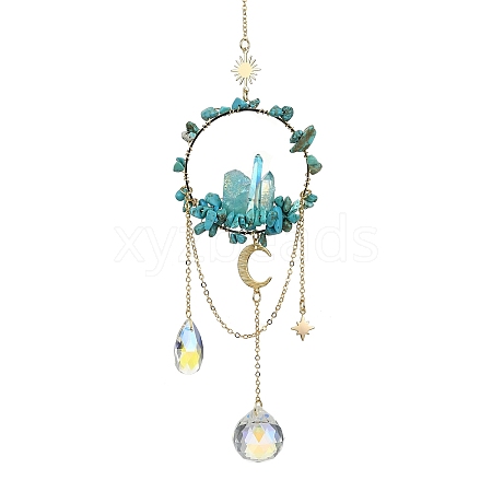 Synthetic Turquoise & Dyed Natural Quartz Crystal with Glass Pendant Decorations HJEW-TA00123-01-1