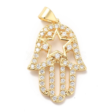 Rack Plating Brass Micro Pave Clear Cubic Zirconia Pendants KK-M227-02G-1