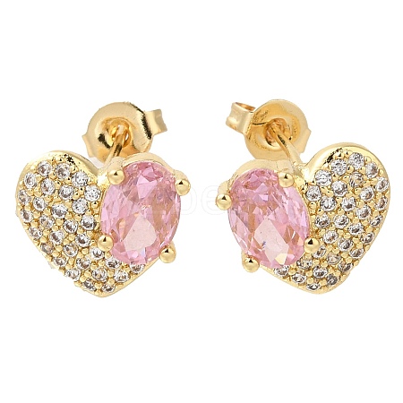 Brass Pave Cubic Zirconia Stud Earrings EJEW-M088-03G-01-1