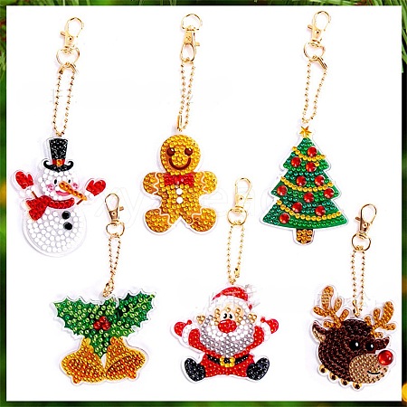 Christmas Theme DIY Diamond Painting Keychain Kit DRAW-PW0007-07C-1