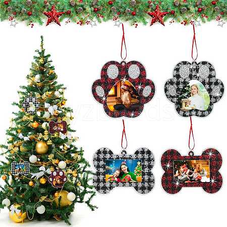 Paw Print & Dog Bone DIY Christmas Hanging Photo Frame Diamond Painting Kits PW-WGF6491-01-1