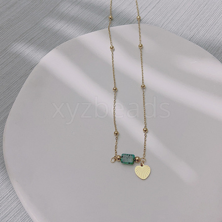 Natural Sesame Jasper & Stainless Steel Heart Pendant Ball Chain Necklaces for Women YH4149-5-1