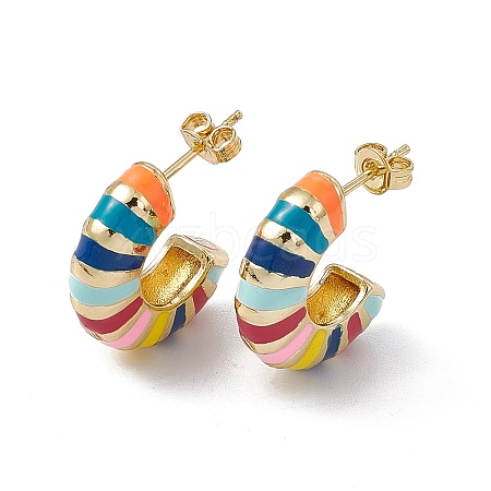 Brass Colorful Enamel Stud Earrings for Women EJEW-M213-31G-1
