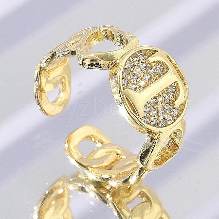 Brass Micro Pave Clear Cubic Zirconia Open Cuff Rings for Women RJEW-K289-02G-T-1