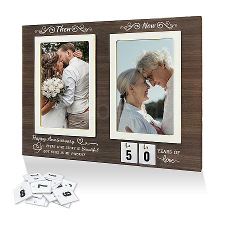 Anniversary Rectangle Wood Photo Frames DJEW-WH0057-003-1