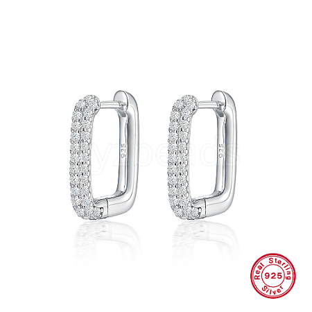 Anti-Tarnish Oval Rhodium Plated 925 Sterling Silver with Rhinestone Hoop Earrings IL6021-2-1