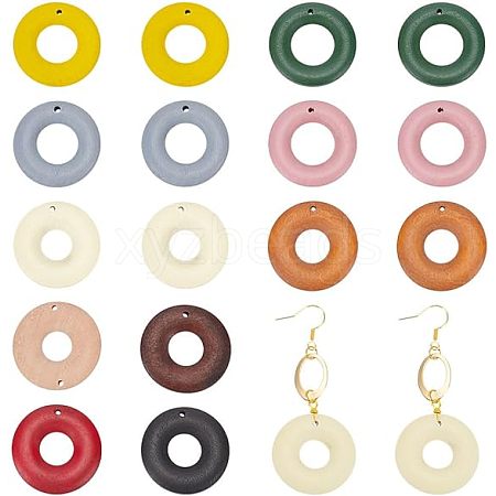  60Pcs 10 Colors Wood Pendants WOOD-NB0002-22-1