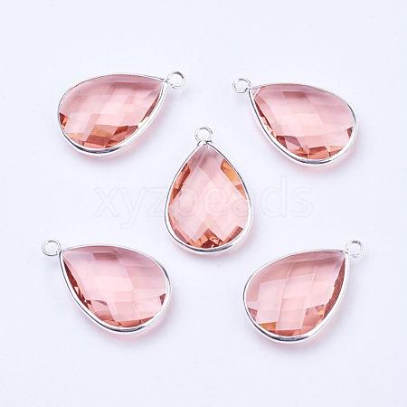 Silver Color Plated Brass Glass Teardrop Pendants GLAA-M006-A-16S-1