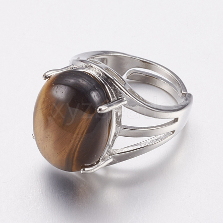 Natural Tiger Eye Wide Band Finger Rings X-RJEW-K224-A18-1