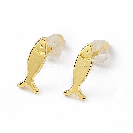 Brass Tiny Fish Stud Earrings for Women EJEW-P211-03G-1