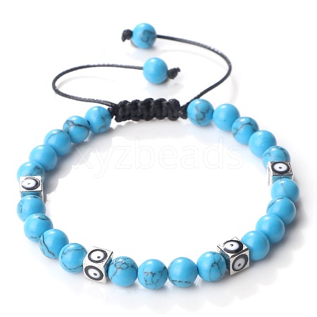 Trendy Ethnic Style Cube Evil Eye & Round Dyd Synthetic Turquoise Beaded Stretch Bracelets PJ2289-5-1