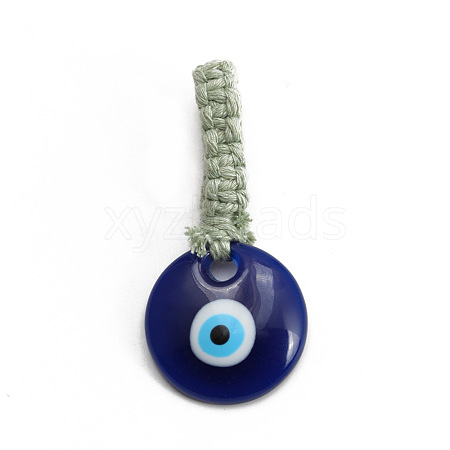 Flat Round with Evil Eye Resin Pendant Decorations EVIL-PW0002-12C-02-1